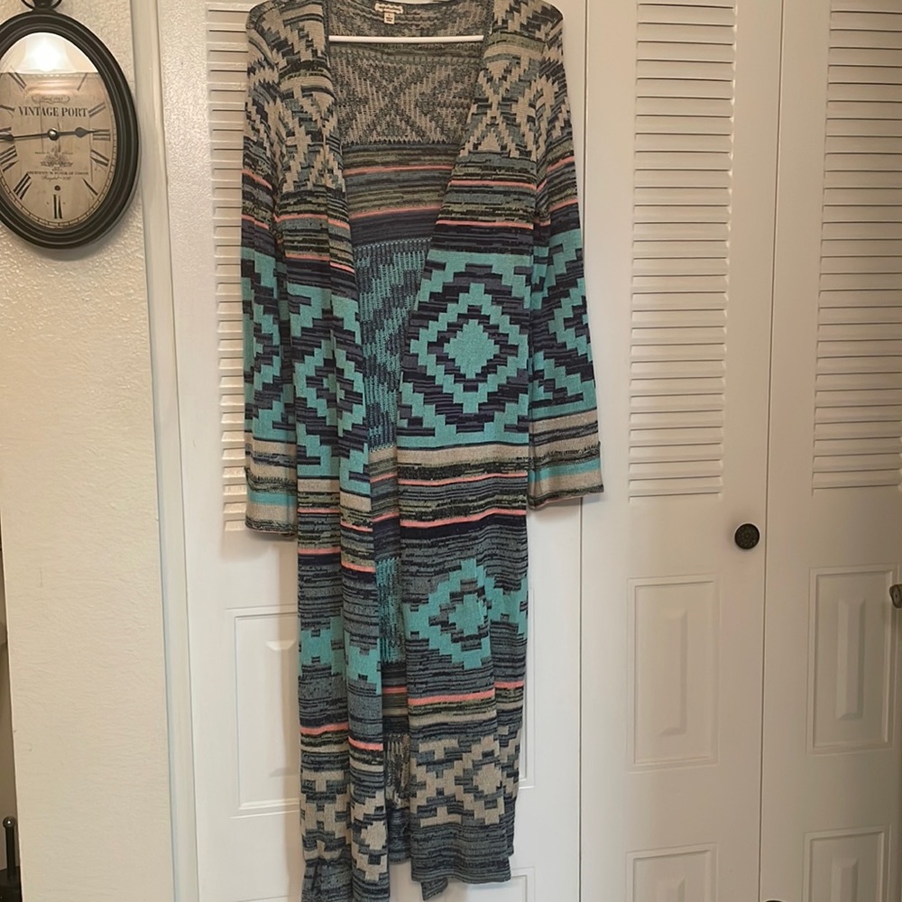 Ladies multi colored floor length cardigan